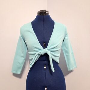 Vintage Turquoise Cotton Cropped Cardigan Size P